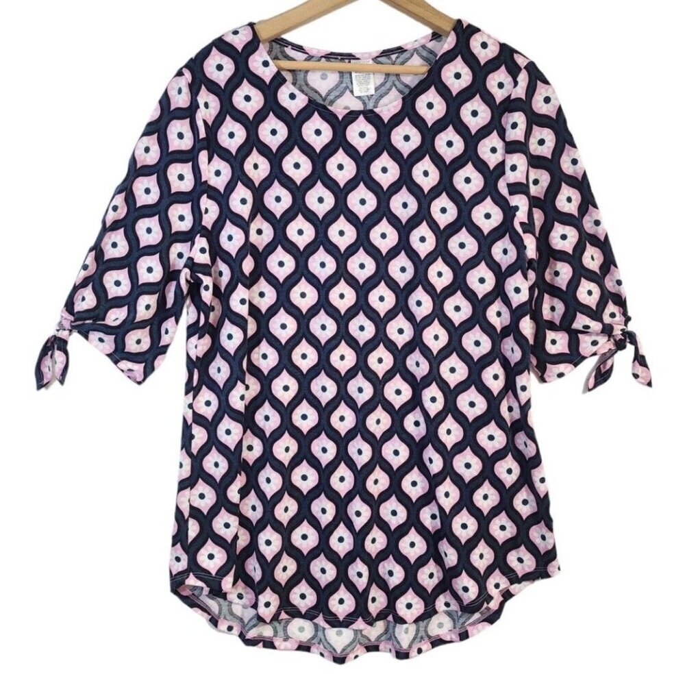 2x$18 West Loop Size Large Short Sleeve Tunic Top Ties on Sleeves Pink Medallion